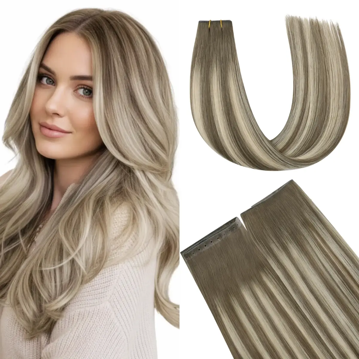 Virgin XO Invisible Weft Butterfly Weft Extensions Balayage #7/7/ICY